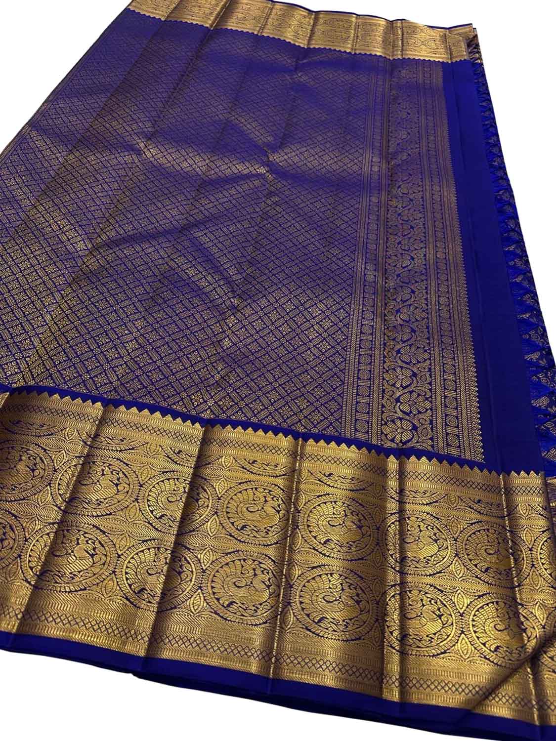 Blue Kanjeevaram Handloom Pure Silk Saree - Luxurion World