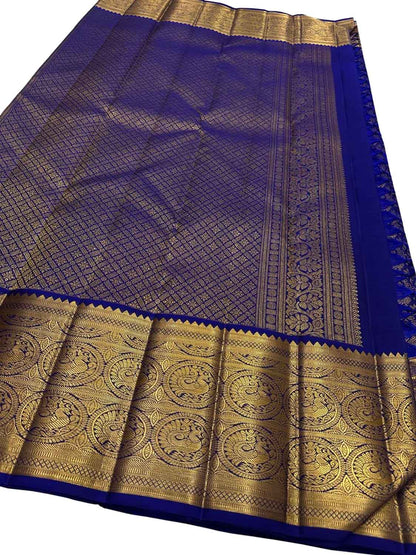 Blue Kanjeevaram Handloom Pure Silk Saree - Luxurion World
