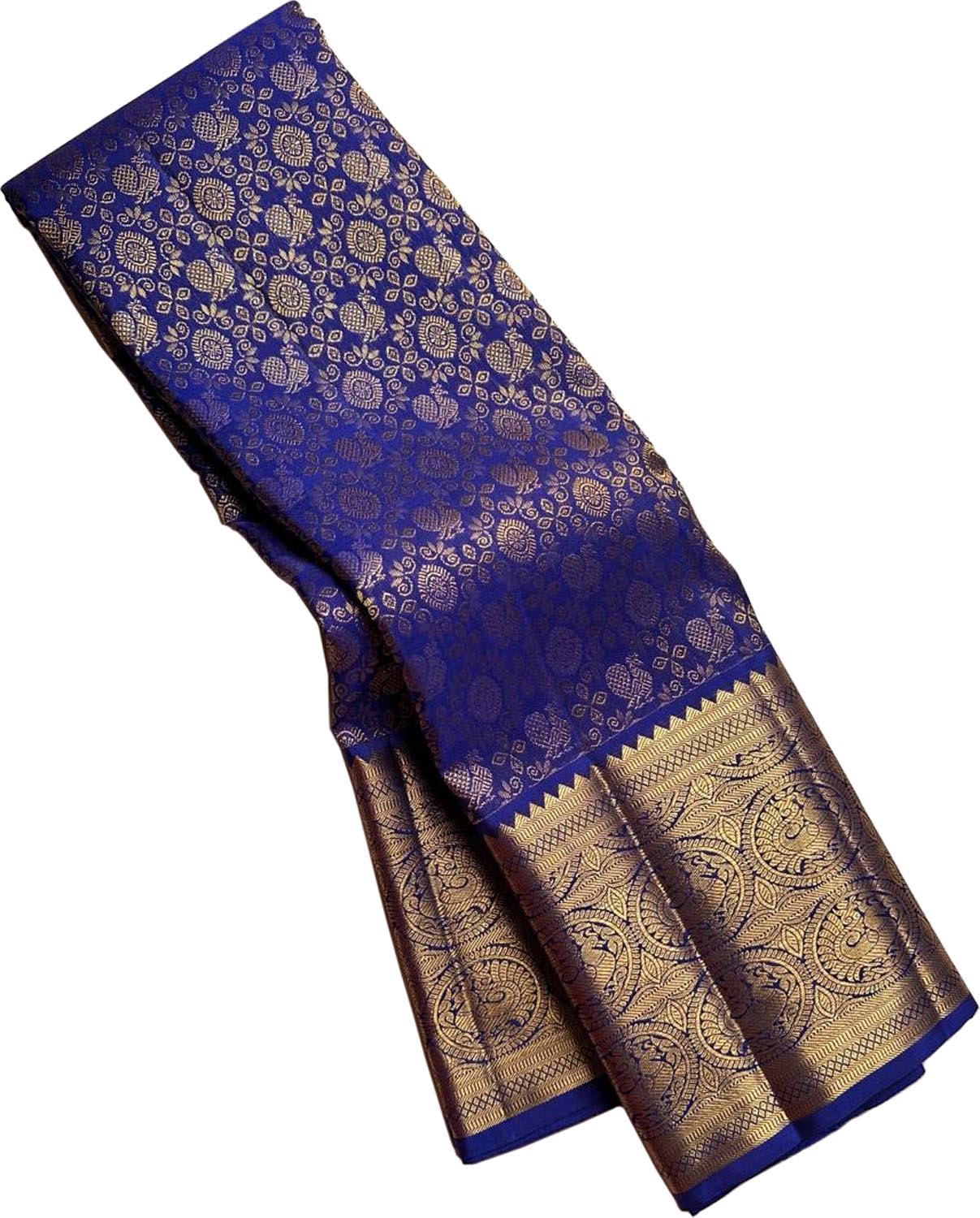 Blue Kanjeevaram Handloom Pure Silk Saree - Luxurion World