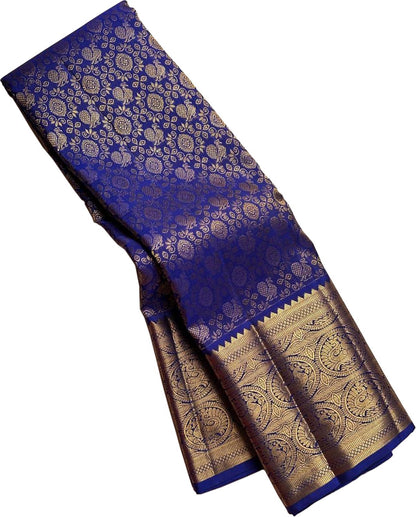 Blue Kanjeevaram Handloom Pure Silk Saree - Luxurion World
