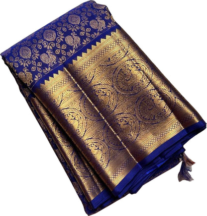 Blue Kanjeevaram Handloom Pure Silk Saree - Luxurion World