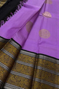 Exquisite Purple And Black Handloom Kanjeevaram Pure Silk Saree - Luxurion World