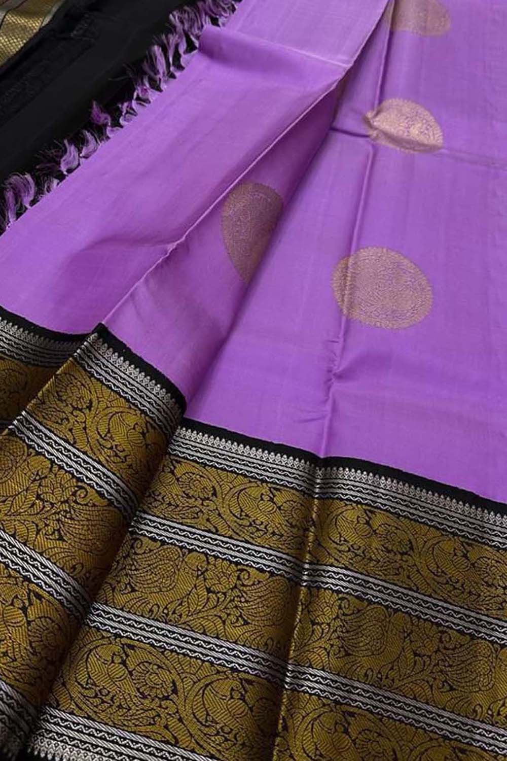 Exquisite Purple And Black Handloom Kanjeevaram Pure Silk Saree - Luxurion World