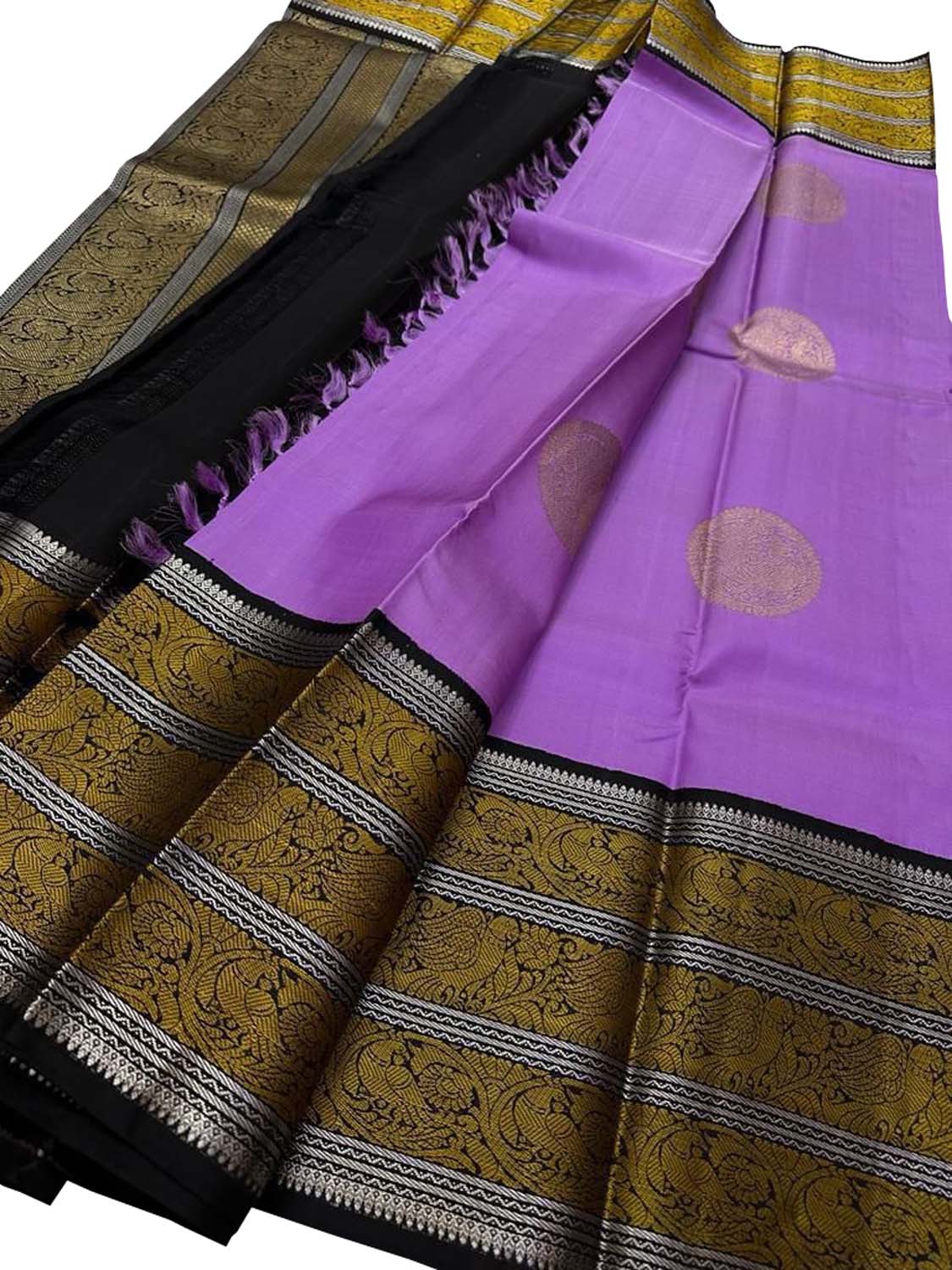 Exquisite Purple And Black Handloom Kanjeevaram Pure Silk Saree - Luxurion World