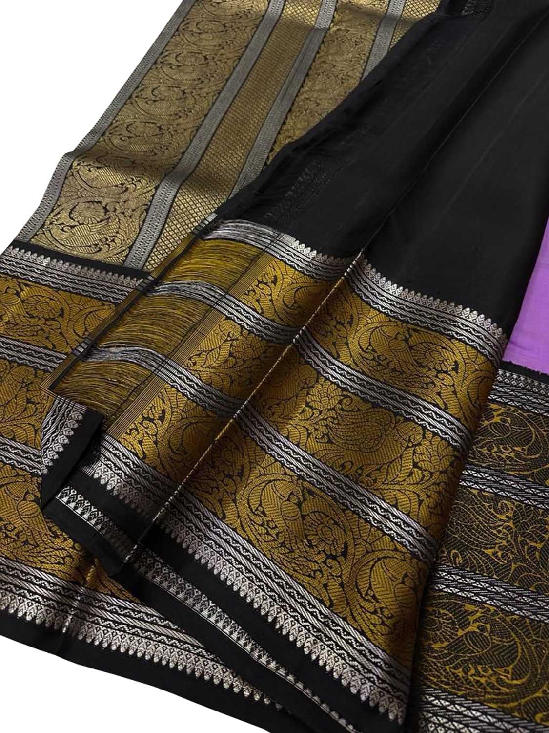Exquisite Purple And Black Handloom Kanjeevaram Pure Silk Saree - Luxurion World
