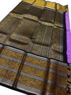 Exquisite Purple And Black Handloom Kanjeevaram Pure Silk Saree - Luxurion World