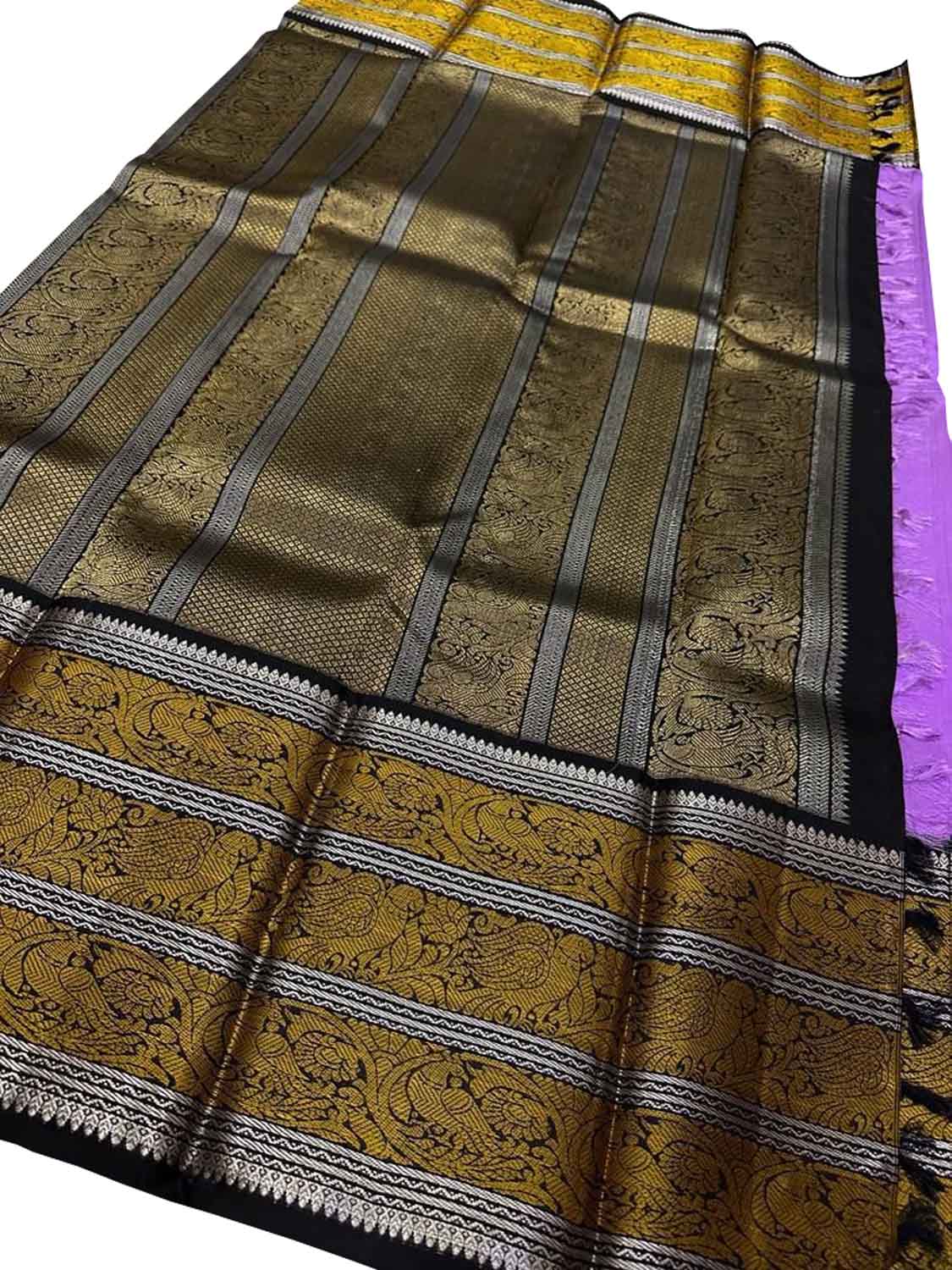 Exquisite Purple And Black Handloom Kanjeevaram Pure Silk Saree - Luxurion World