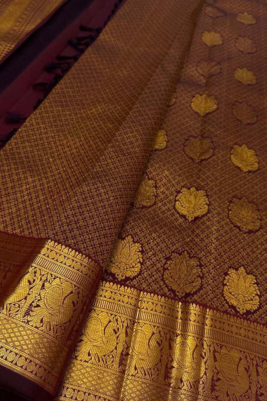 Maroon Handloom Kanjeevaram Pure Silk Saree - Luxurion World