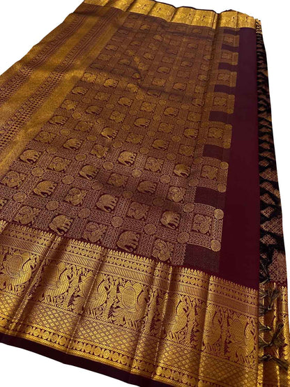 Maroon Handloom Kanjeevaram Pure Silk Saree - Luxurion World