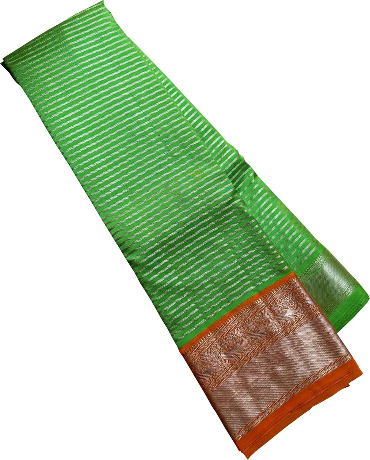 Green Handloom Kanjeevaram Pure Silk Stripe Design Saree - Luxurion World