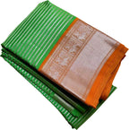 Green Handloom Kanjeevaram Pure Silk Stripe Design Saree - Luxurion World