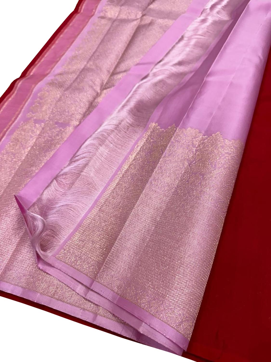 Exquisite Red Handloom Kanjeevaram Pure Silk Sona Roopa Saree - Luxurion World