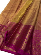 Exquisite Golden And Pink Handloom Kanjeevaram Pure Silk Saree - Luxurion World