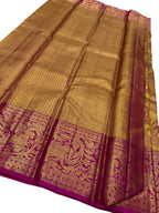 Exquisite Golden And Pink Handloom Kanjeevaram Pure Silk Saree - Luxurion World