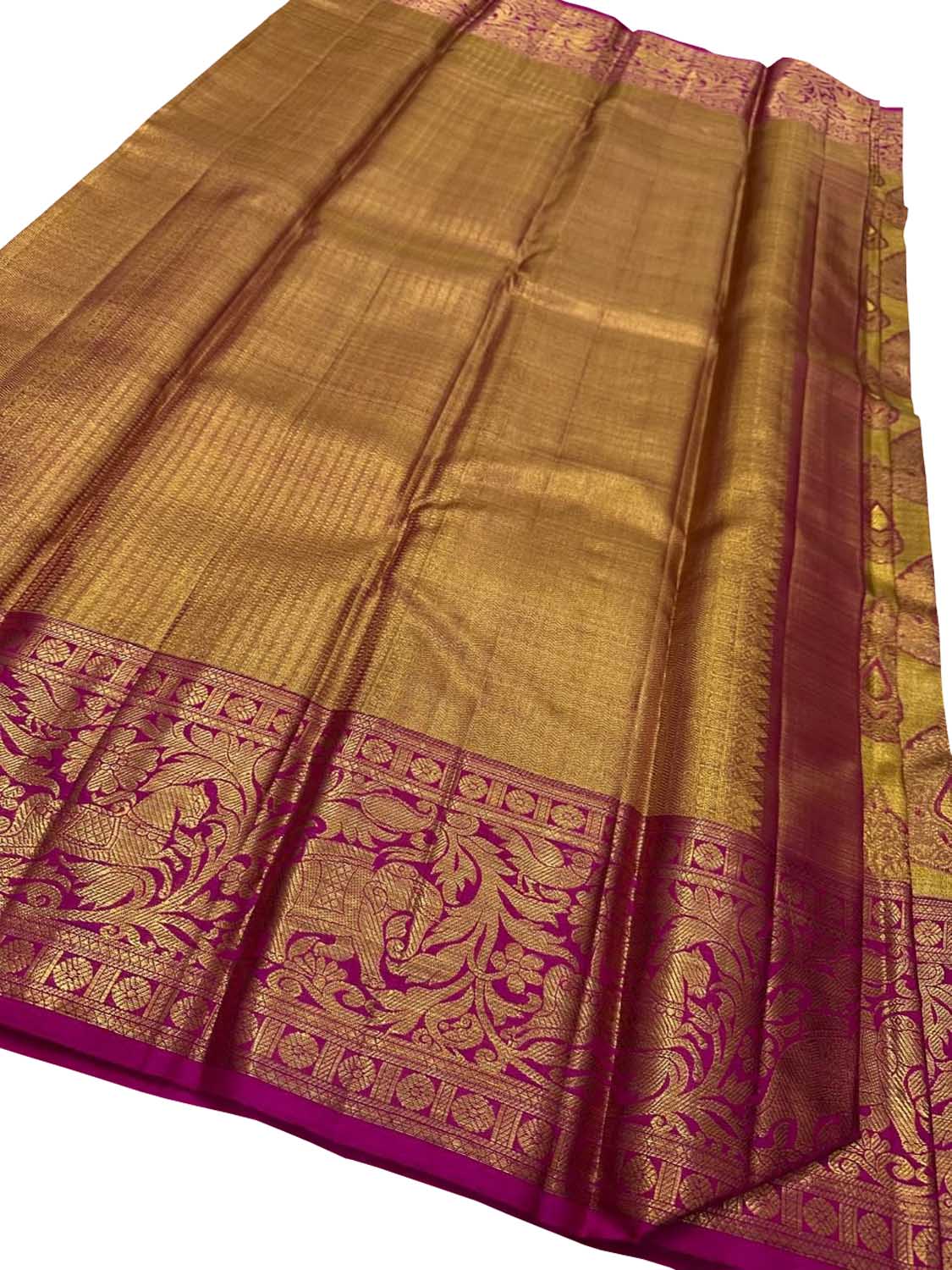Exquisite Golden And Pink Handloom Kanjeevaram Pure Silk Saree - Luxurion World
