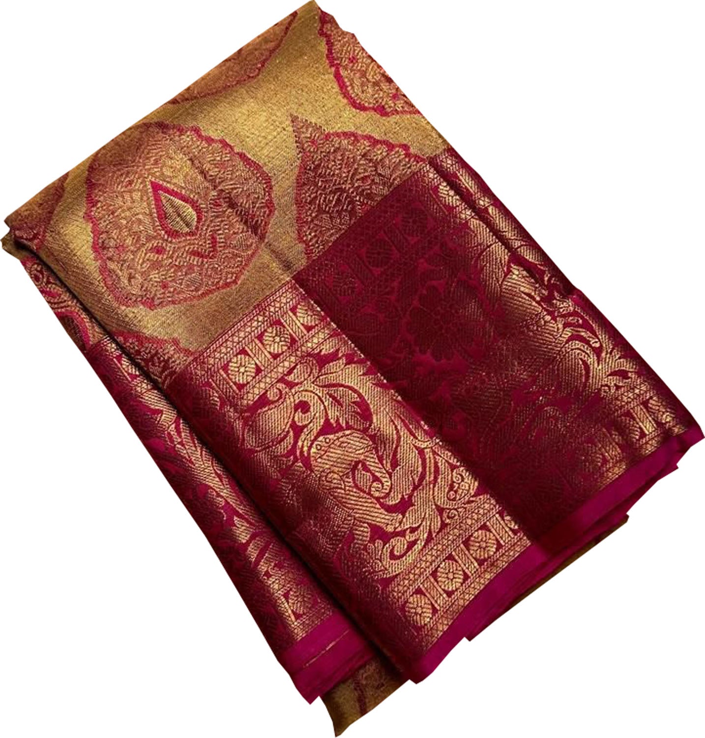 Exquisite Golden And Pink Handloom Kanjeevaram Pure Silk Saree - Luxurion World
