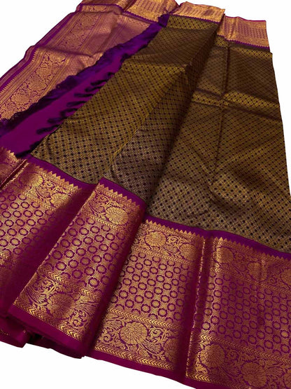 Exquisite Purple Handloom Kanjeevaram Pure Silk Saree - Luxurion World