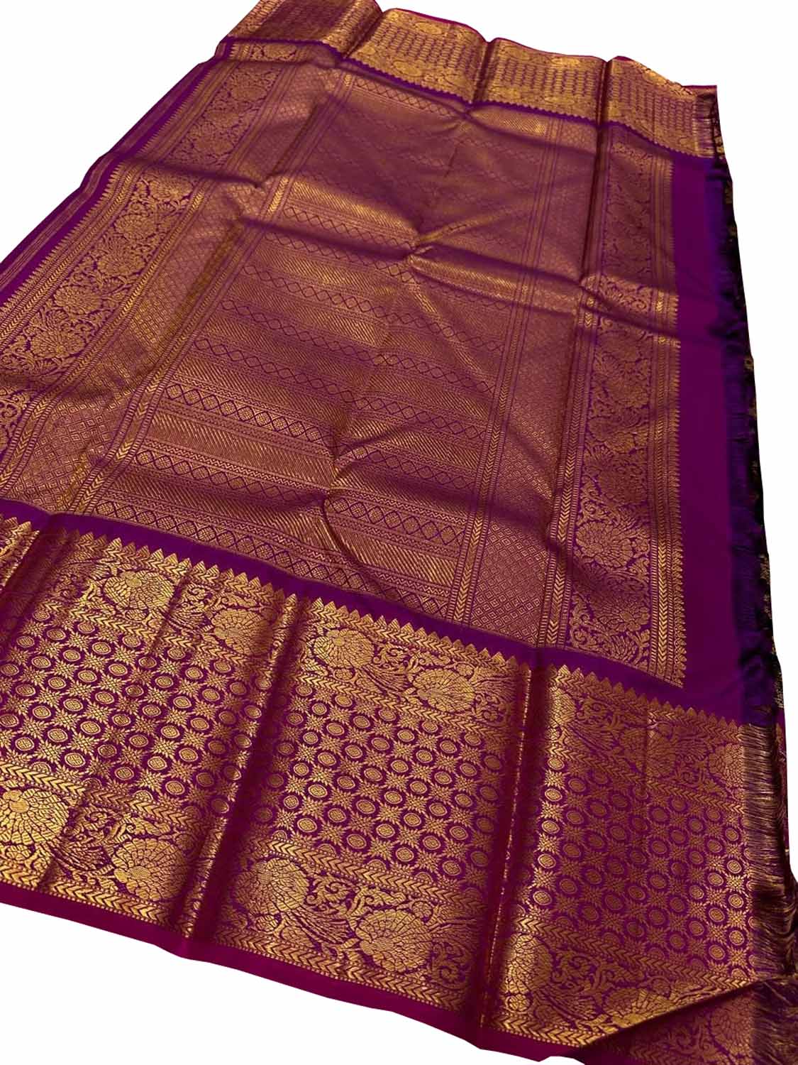 Exquisite Purple Handloom Kanjeevaram Pure Silk Saree - Luxurion World