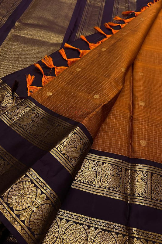 Brown Handloom Kanjeevaram Pure Silk Saree - Luxurion World