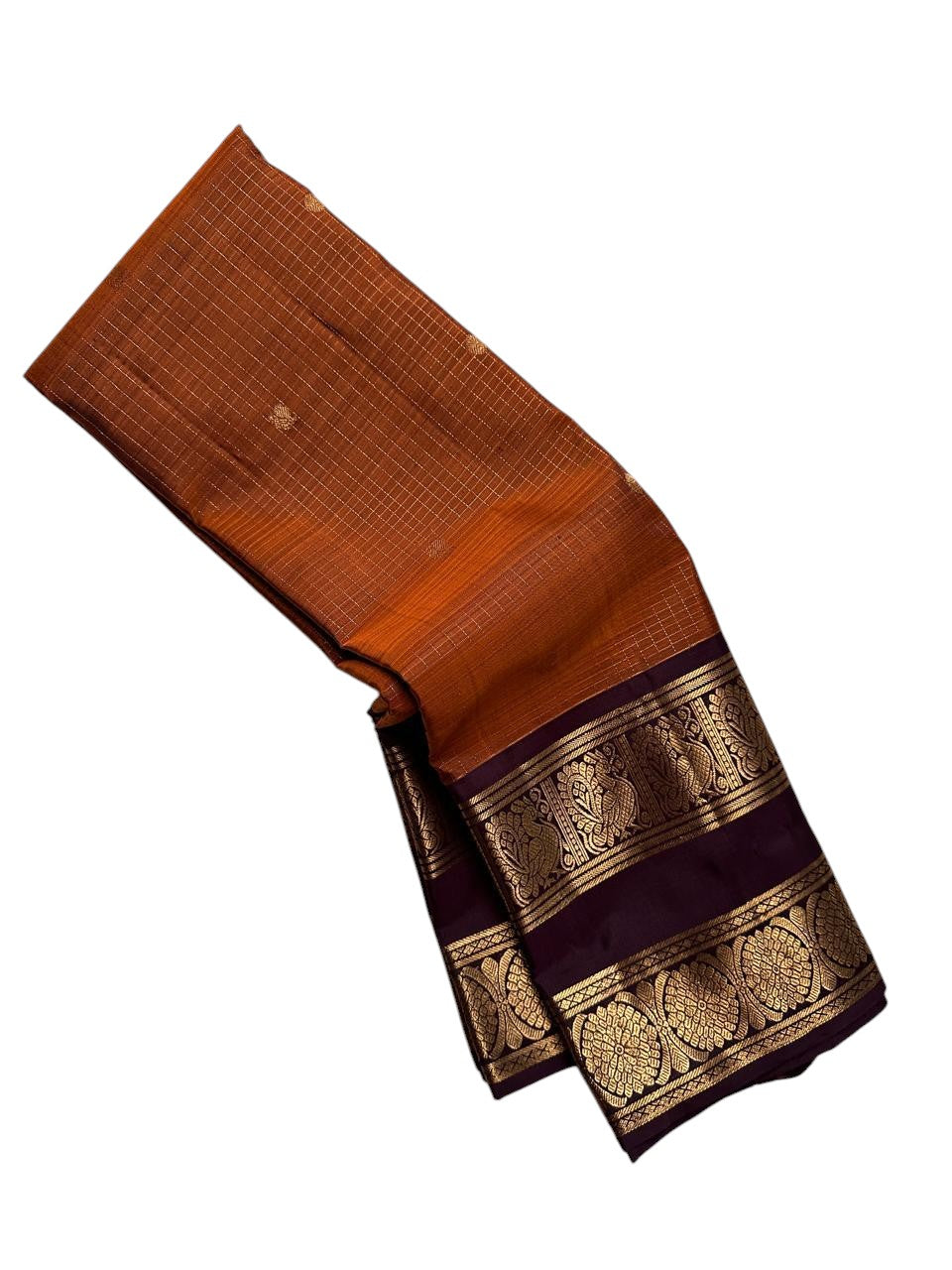 Brown Handloom Kanjeevaram Pure Silk Saree - Luxurion World
