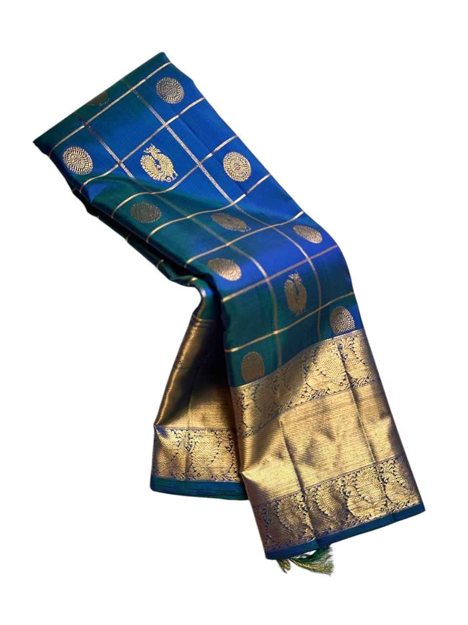 Blue Handloom Kanjeevaram Pure Silk Saree - Luxurion World