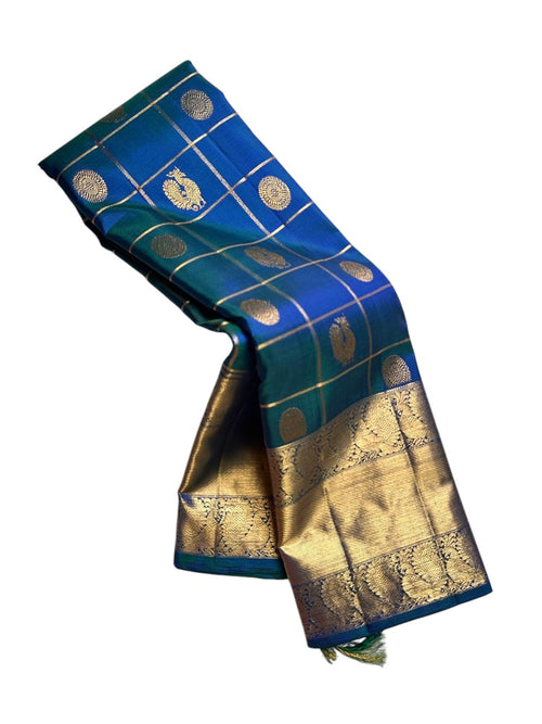 Blue Handloom Kanjeevaram Pure Silk Saree - Luxurion World