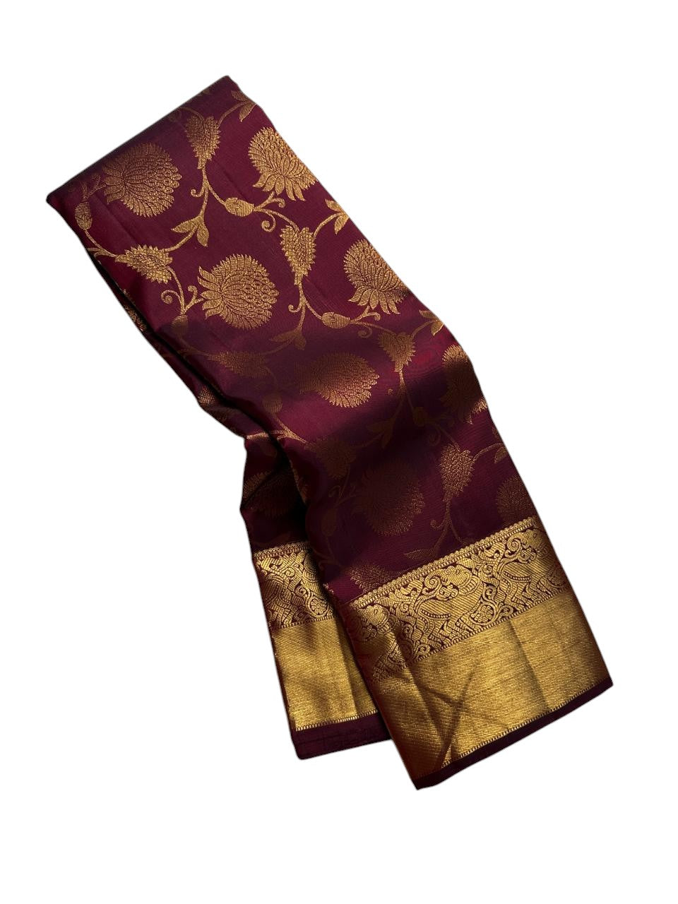Maroon Handloom Kanjeevaram Pure Silk Saree - Luxurion World