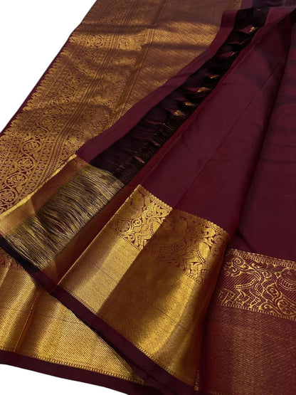 Maroon Handloom Kanjeevaram Pure Silk Saree - Luxurion World
