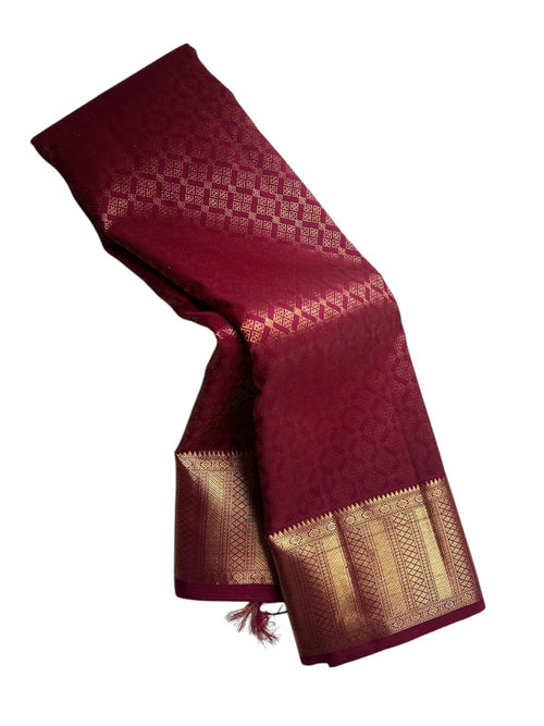 Elegant Maroon Handloom Kanjeevaram Pure Silk Saree - Luxurion World