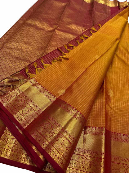 Orange Handloom Kanjeevaram Pure Silk Saree - Elegant and Luxurious - Luxurion World