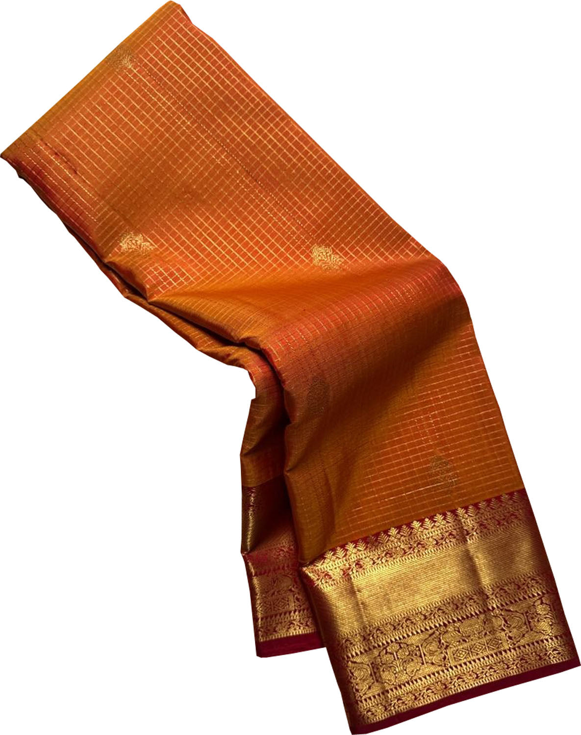 Orange Handloom Kanjeevaram Pure Silk Saree - Elegant and Luxurious - Luxurion World