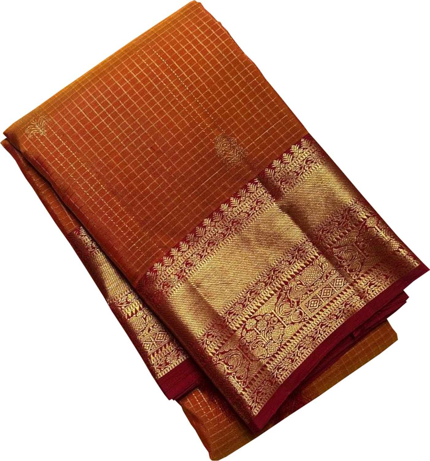 Orange Handloom Kanjeevaram Pure Silk Saree - Elegant and Luxurious - Luxurion World
