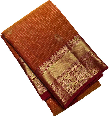Orange Handloom Kanjeevaram Pure Silk Saree - Elegant and Luxurious - Luxurion World