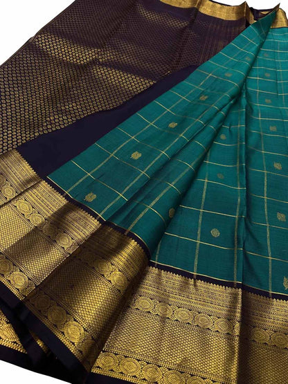 Blue Handloom Kanjeevaram Pure Silk Saree - Luxurion World