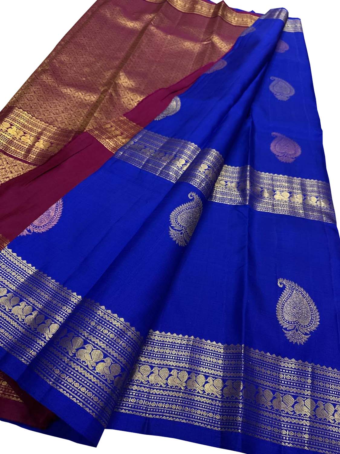 Blue Handloom Kanjeevaram Pure Silk Saree - Luxurion World