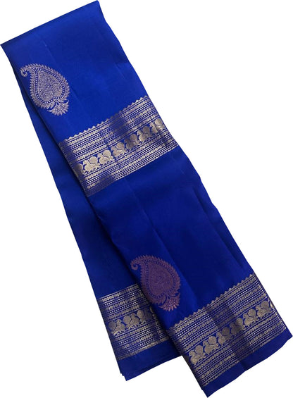 Blue Handloom Kanjeevaram Pure Silk Saree - Luxurion World