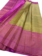 Exquisite Golden Handloom Kanjeevaram Silk Saree - Luxurion World