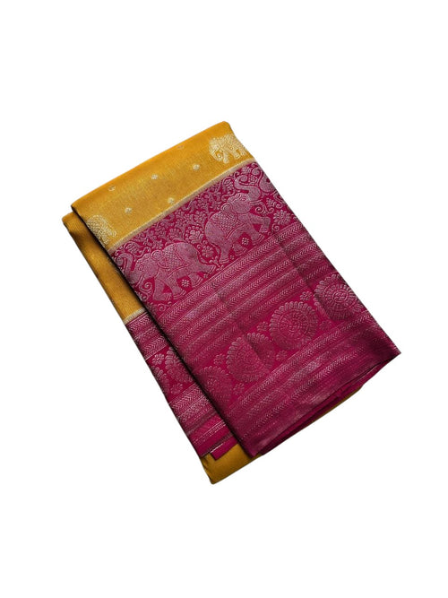 Yellow Handloom Kanjeevaram Silk Saree - Pure Elegance - Luxurion World
