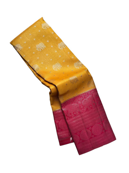 Yellow Handloom Kanjeevaram Silk Saree - Pure Elegance - Luxurion World