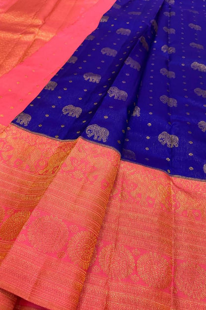 Exquisite Blue Handloom Kanjeevaram Silk Saree - Luxurion World