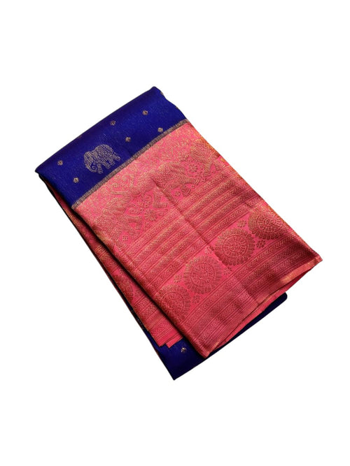Exquisite Blue Handloom Kanjeevaram Silk Saree - Luxurion World
