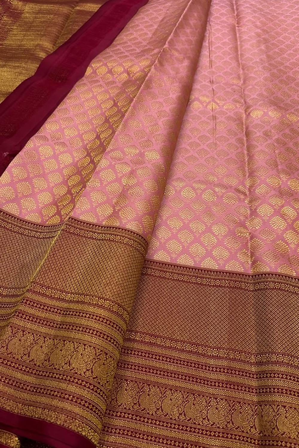 Exquisite Pink Handloom Kanjeevaram Silk Saree - Luxurion World