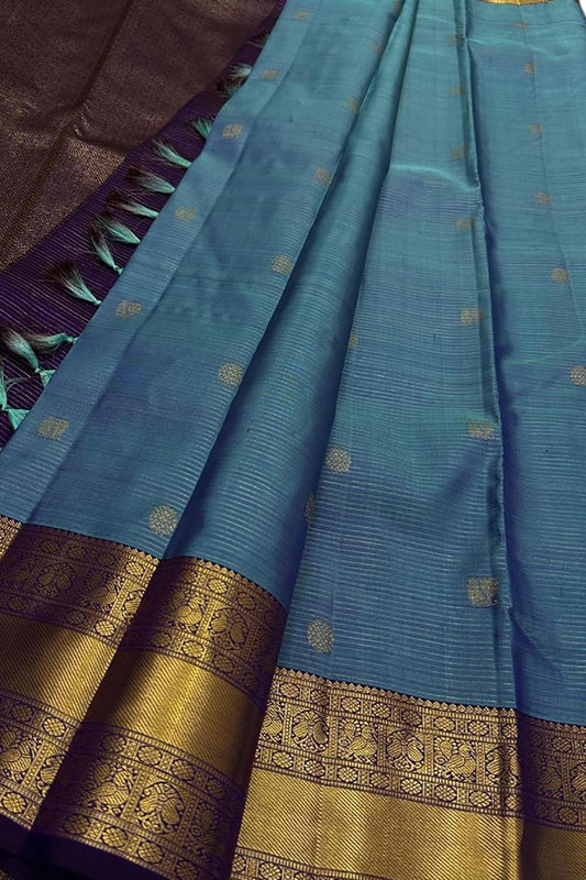 Royal Blue Handloom Kanjeevaram Silk Saree - Luxurion World