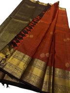 Brown Handloom Kanjeevaram Silk Saree - Pure Elegance - Luxurion World