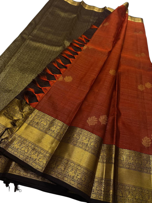 Brown Handloom Kanjeevaram Silk Saree - Pure Elegance - Luxurion World