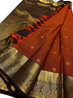 Brown Handloom Kanjeevaram Pure Silk Saree - Elegant and Luxurious - Luxurion World