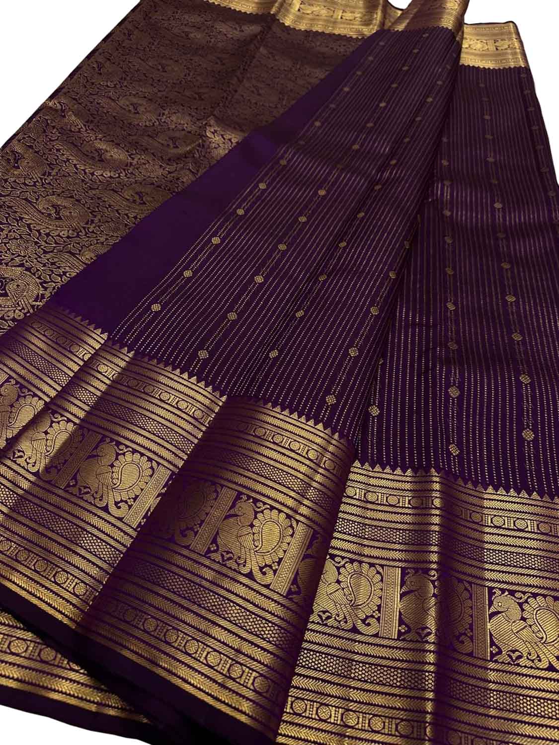 Exquisite Purple Handloom Kanjeevaram Pure Silk Saree - Luxurion World