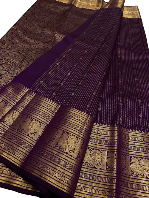 Exquisite Purple Handloom Kanjeevaram Pure Silk Saree - Luxurion World