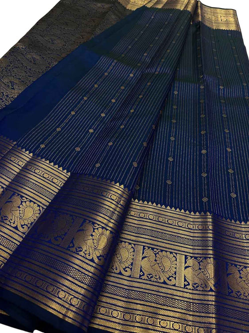 Exquisite Blue Handloom Kanjeevaram Pure Silk Saree - Luxurion World