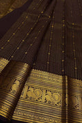 Brown Handloom Kanjeevaram Pure Silk Saree - Elegant and Luxurious - Luxurion World